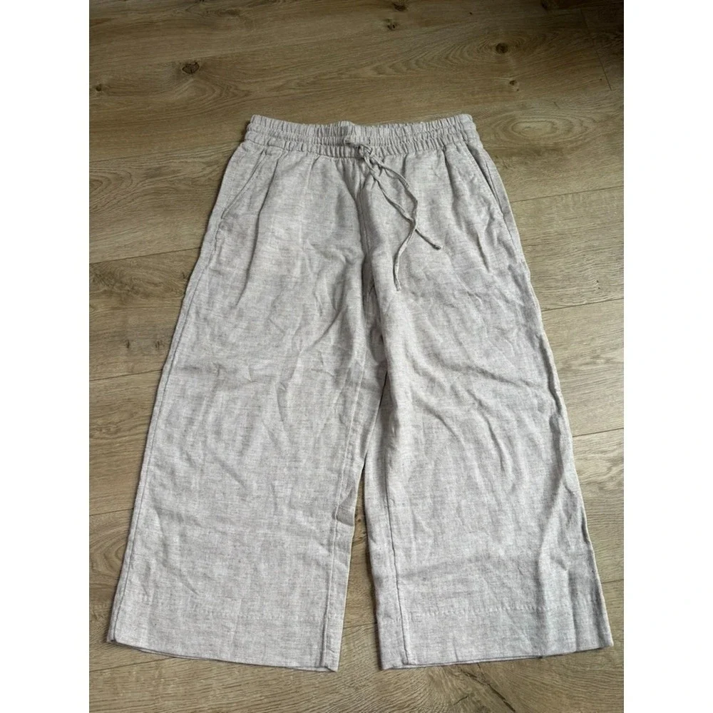 EUC Womens Banana Republic wide leg crop pants linen blend drawstring beige sz S